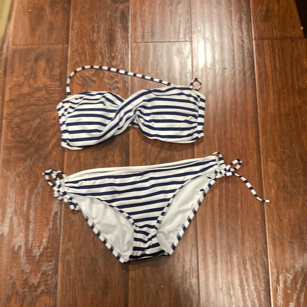 Target navy and white striped bikini
